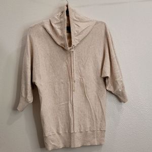 Ecru 3/4 Sleeve Cowl Neck Sweater with Gold Details, Small